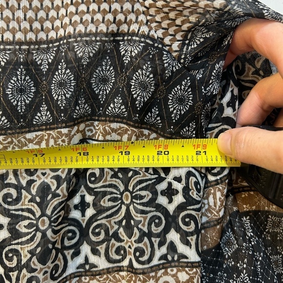 Women's Semi Sheer Fall Boho Print Blouse Size L Hippie Cottage Casual Metallic - Picture 7 of 9